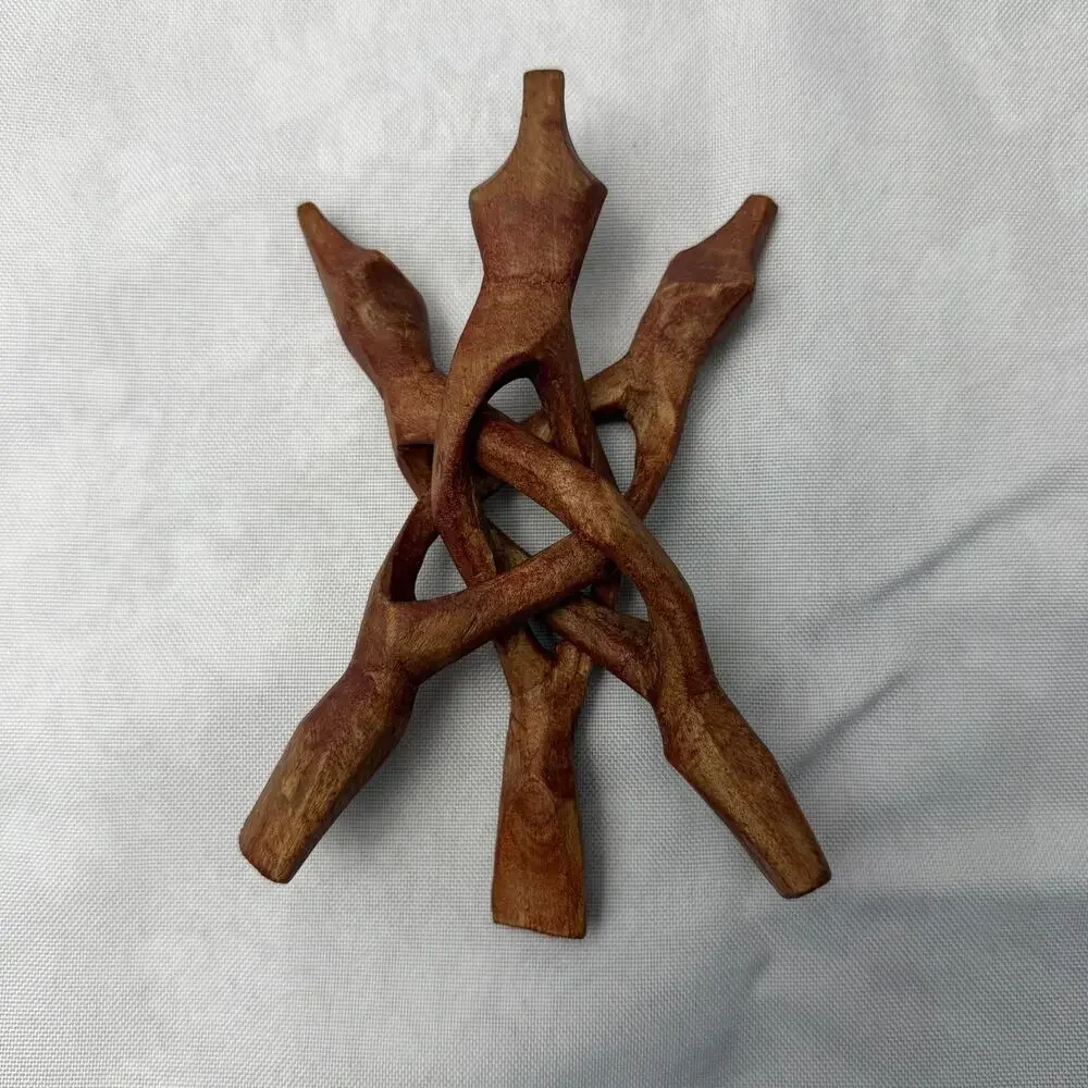 Hand Carved Interlocking‎ Wood Folding Display Stand Small Tripod Puzzle Stand
